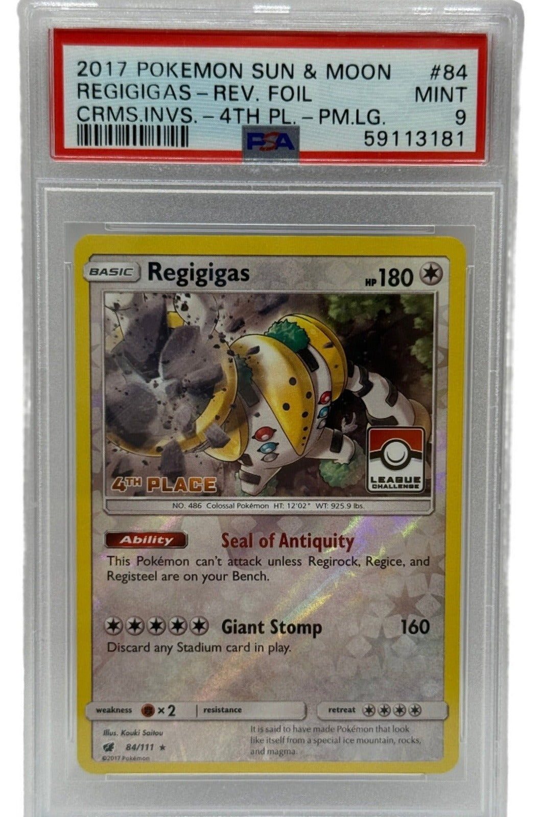 2017 Pokémon League Crismon Invasion Regigigas 1st Place Reverse Holo 84/111 PSA 8 NEAR MINT - MINT