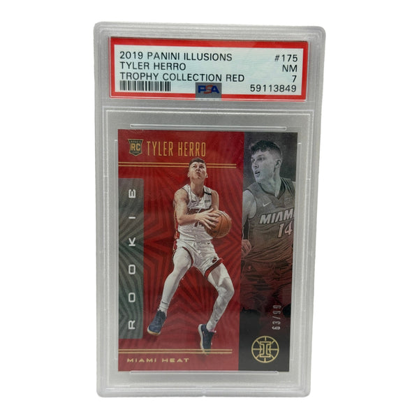 2019 Panini Illusions Tyler Herro Trophy Collection Red /99 Rookie Card #175 PSA 7 NEAR MINT