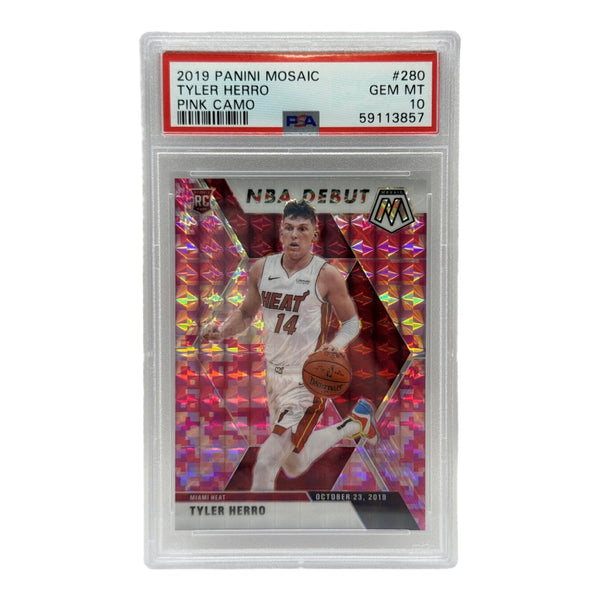 2019 Panini Mosaic Tyler Herro Pink Camo Rookie Card #280 PSA 10 GEM MINT