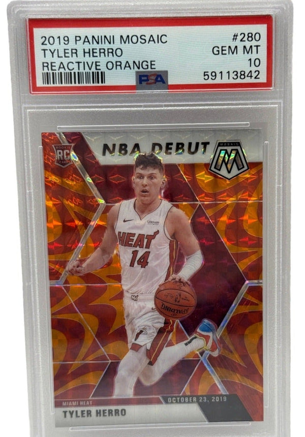 2019 Panini Mosaic Tyler Herro Reactive Orange Rookie Card #280 PSA 10 GEM MINT