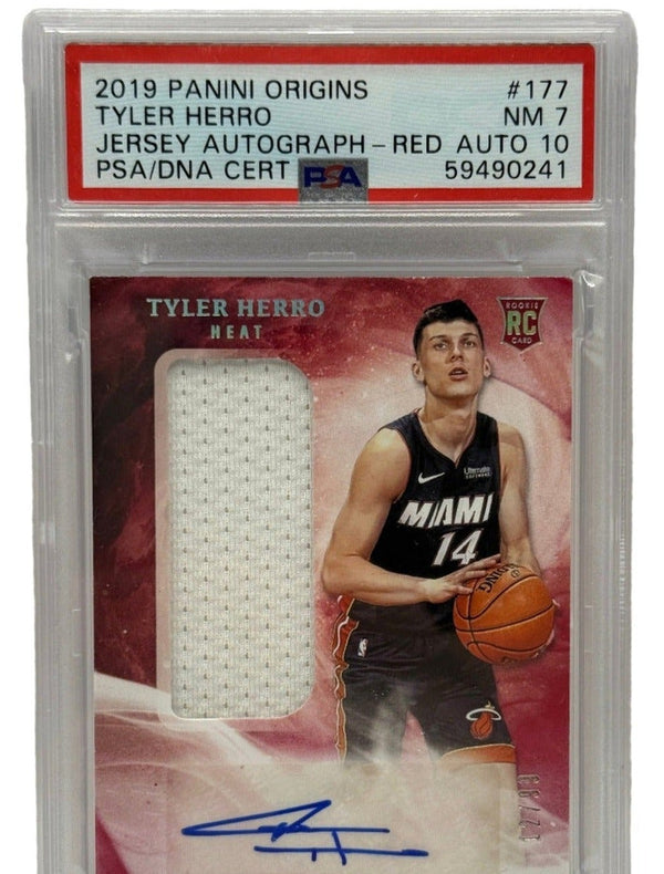 2019 Panini Origins Tyler Herro Jersey Autograph - Red /99 Rookie Card #177 PSA 7 NEAR MINT & AUTO 10