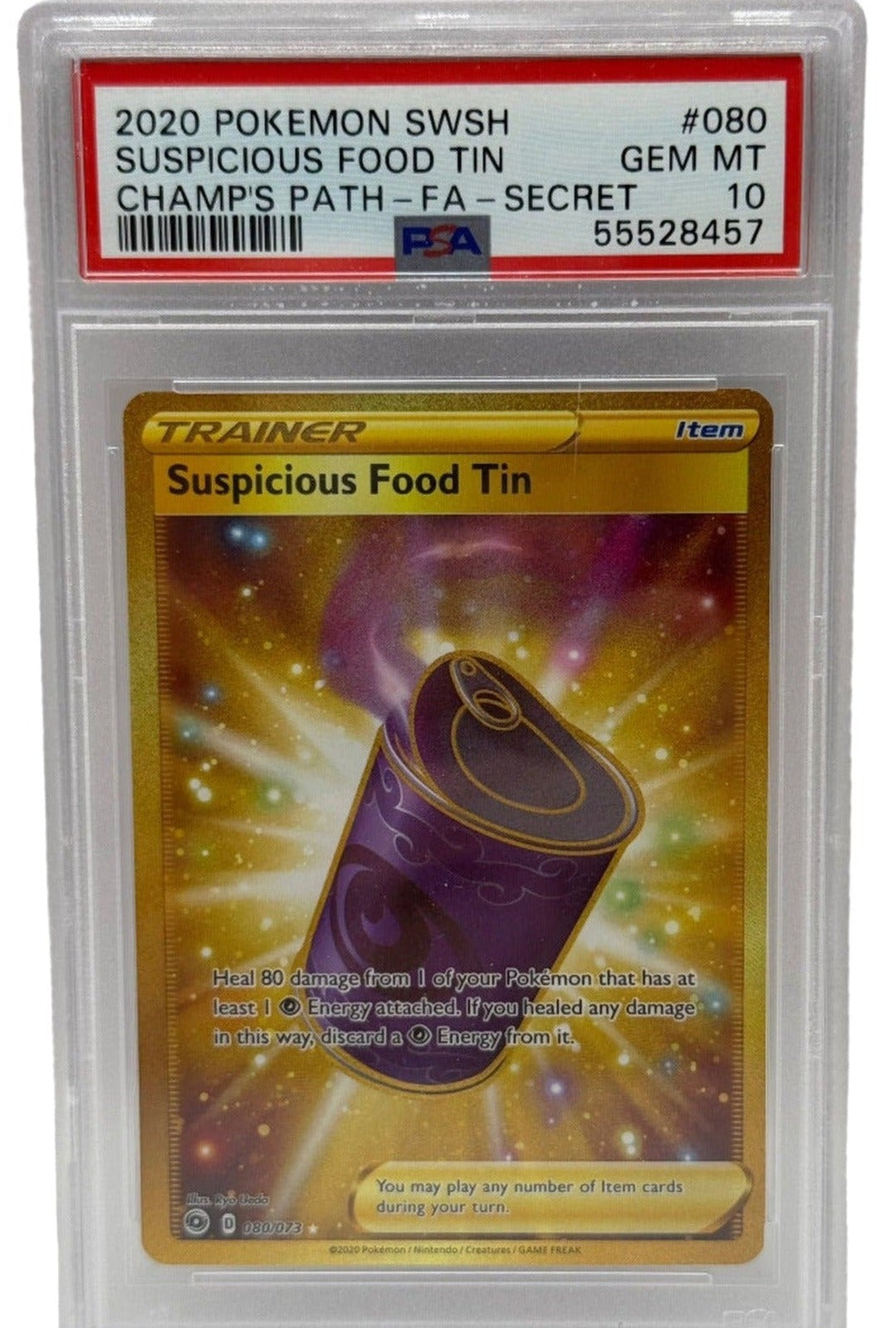 2020 Pokémon Champion's Path Suspicious Food Tin Gold Secre Rare 080/073 PSA 10 GEM MINT