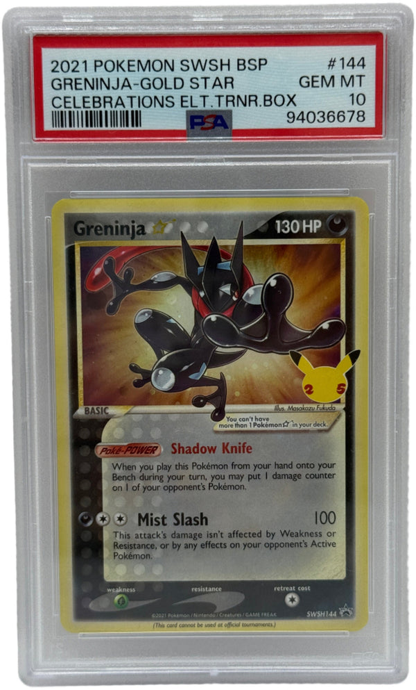 2021 Pokémon SWSH Celebrations ETB Greninja Gold Star SWSH144 PSA 10 GEM MINT