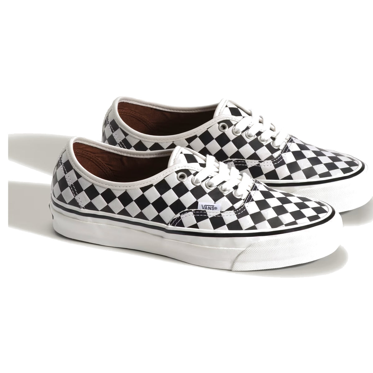 Vans Diamond Check LX Authentic 44 black and white checkerboard sneakers, pair angled