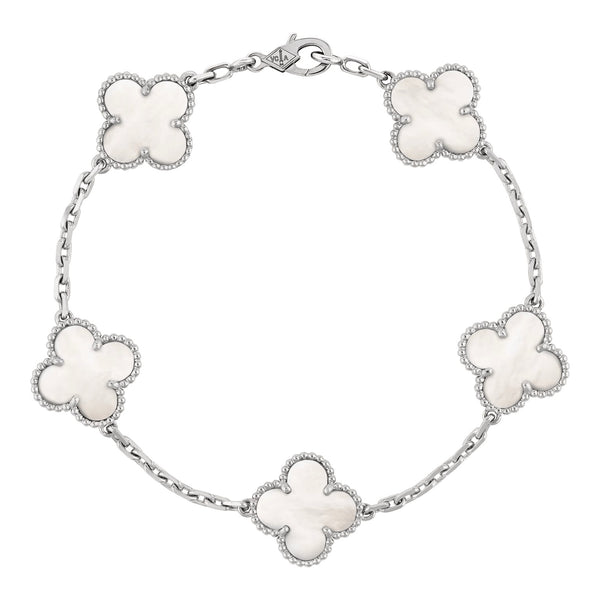 Van Cleef & Arpels Vintage Alhambra bracelet, 5 motifs 18K white gold, Mother-of-pearl