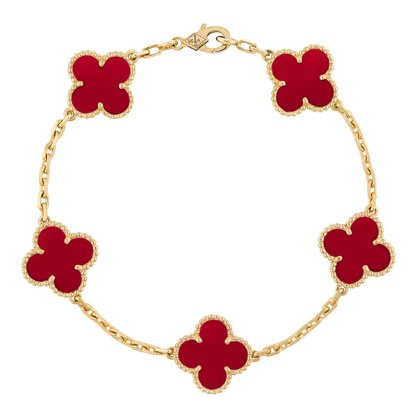 Van Cleef & Arpels Vintage Alhambra bracelet, 5 motifs 18K yellow gold, Carnelian