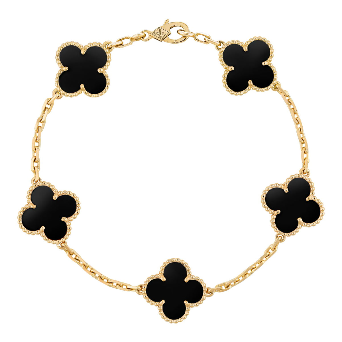Van Cleef & Arpels Vintage Alhambra bracelet, 5 motifs 18K yellow gold, Onyx