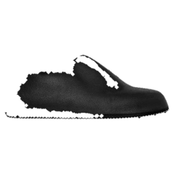 Black slip-on shoe on a white background
