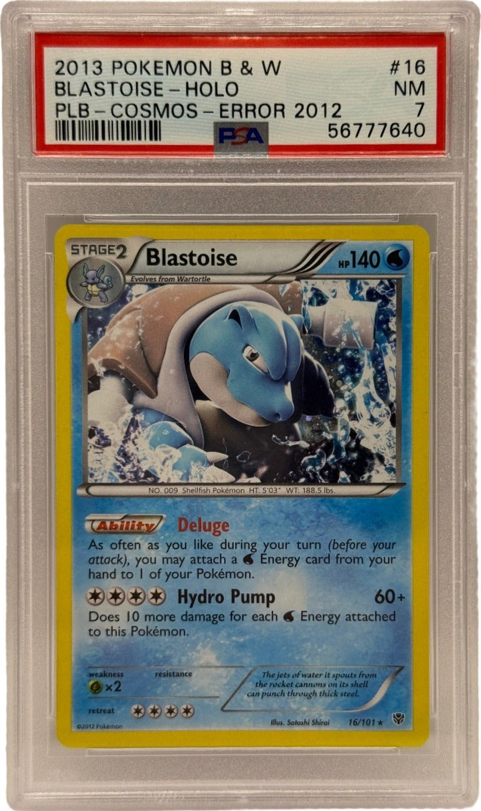 2013 Pokémon Plasma Blast Cosmos Blastoise Holo Error 2012  16/101 PSA 7 NEAR MINT