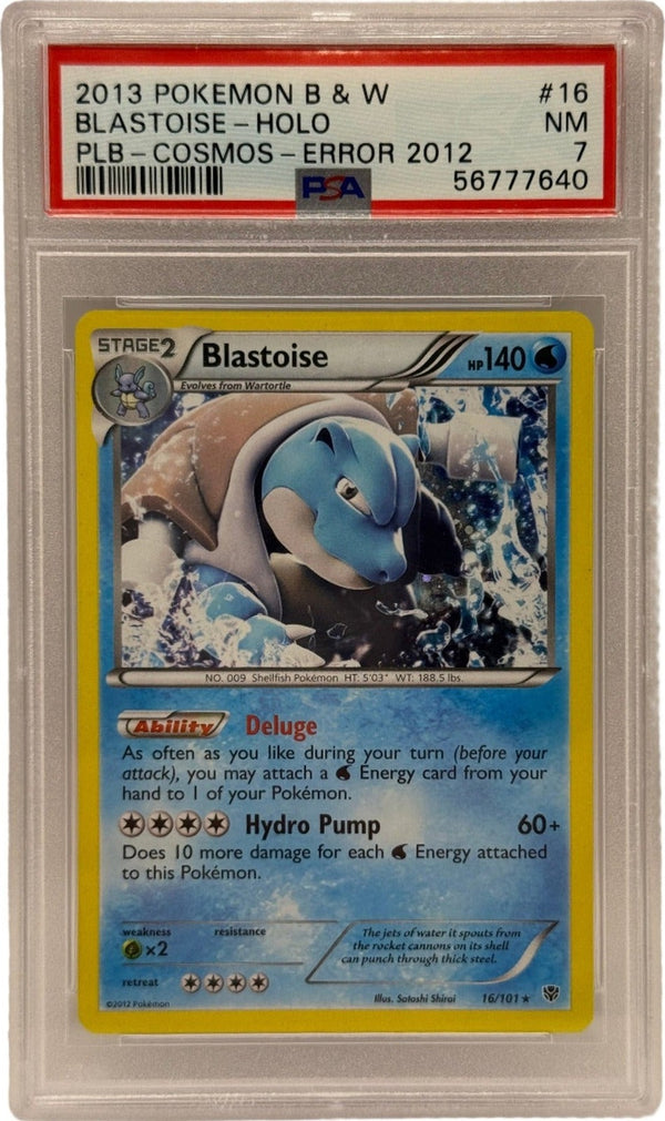 2013 Pokémon Plasma Blast Cosmos Blastoise Holo Error 2012  16/101 PSA 7 NEAR MINT