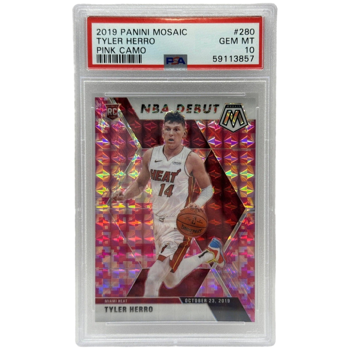 2019 Panini Mosaic Tyler Herro Pink Camo Rookie Card #280 PSA 10 GEM MINT