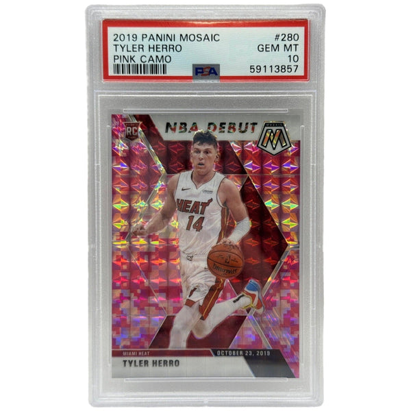 2019 Panini Mosaic Tyler Herro Pink Camo Rookie Card #280 PSA 10 GEM MINT