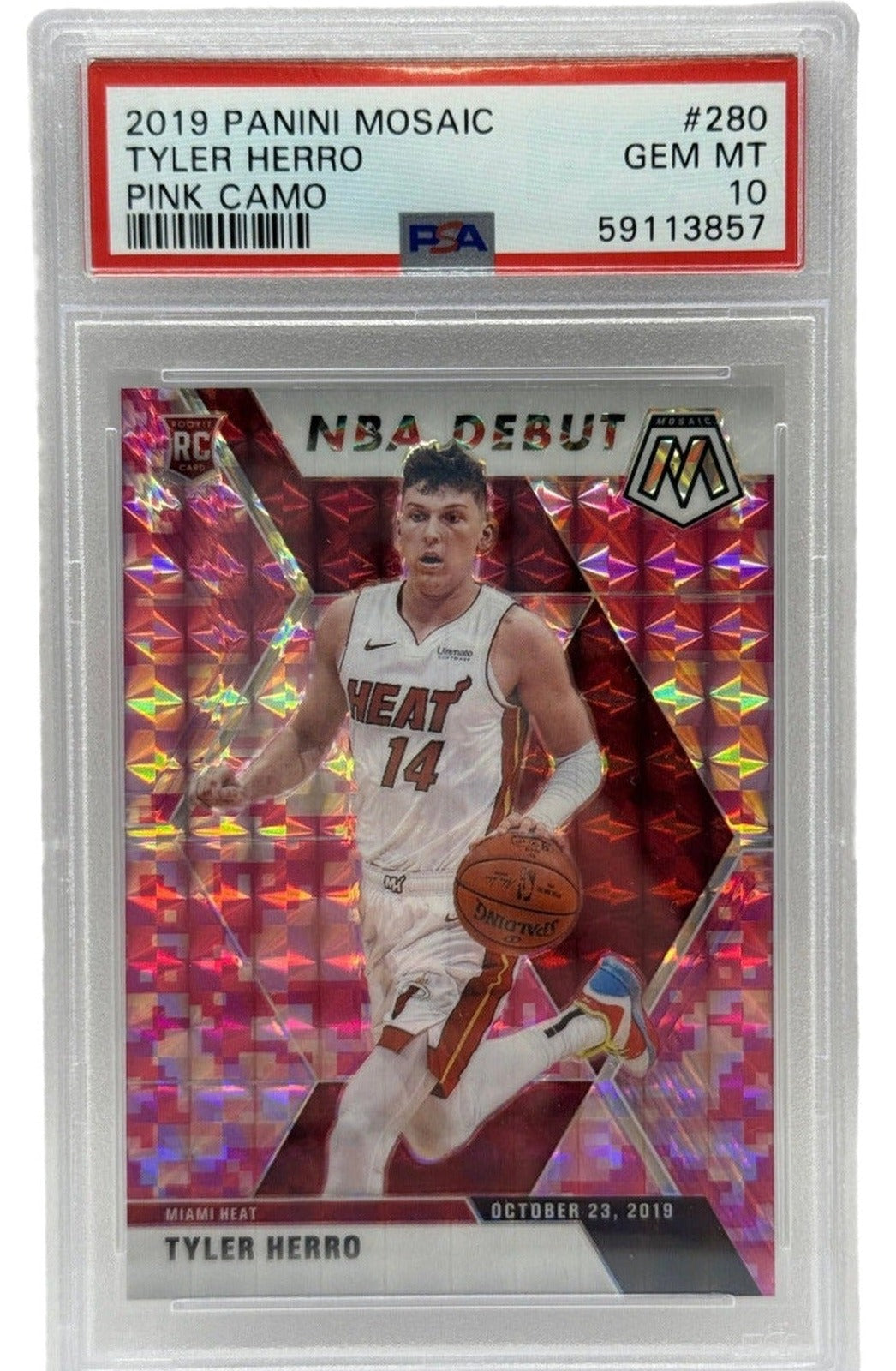 2019 Panini Mosaic Tyler Herro Pink Camo Rookie Card #223 PSA 10 GEM MINT