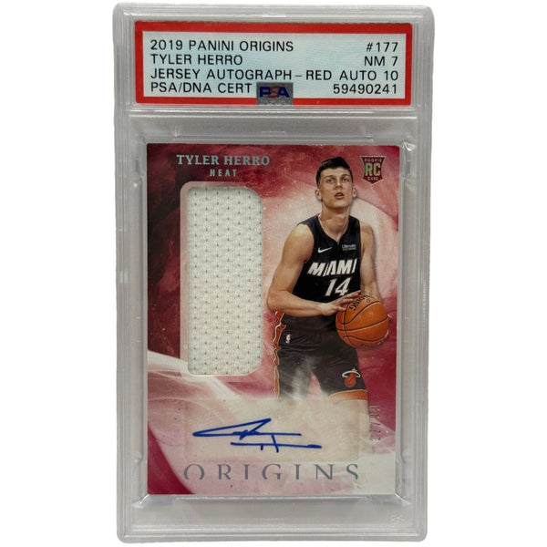 2019 Panini Origins Tyler Herro Jersey Autograph - Red /99 Rookie Card #177 PSA 7 NEAR MINT & AUTO 10