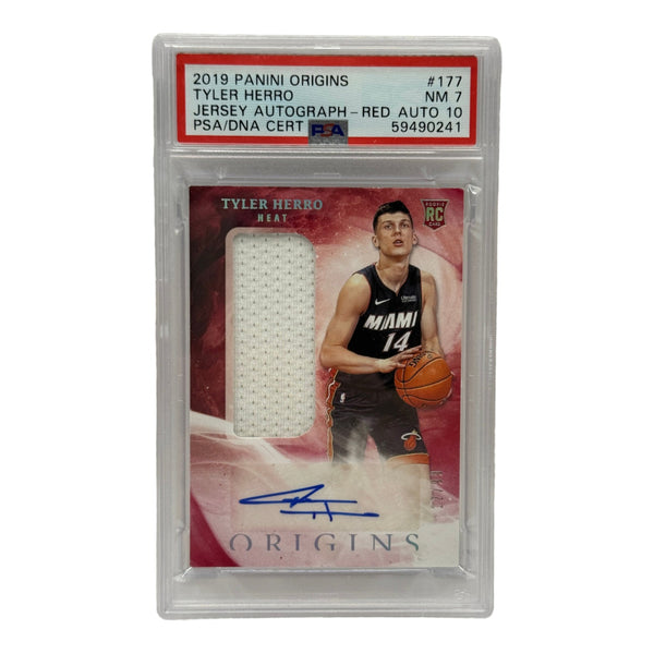 2019 Panini Origins Tyler Herro Jersey Autograph - Red /99 Rookie Card #177 PSA 7 NEAR MINT & AUTO 10