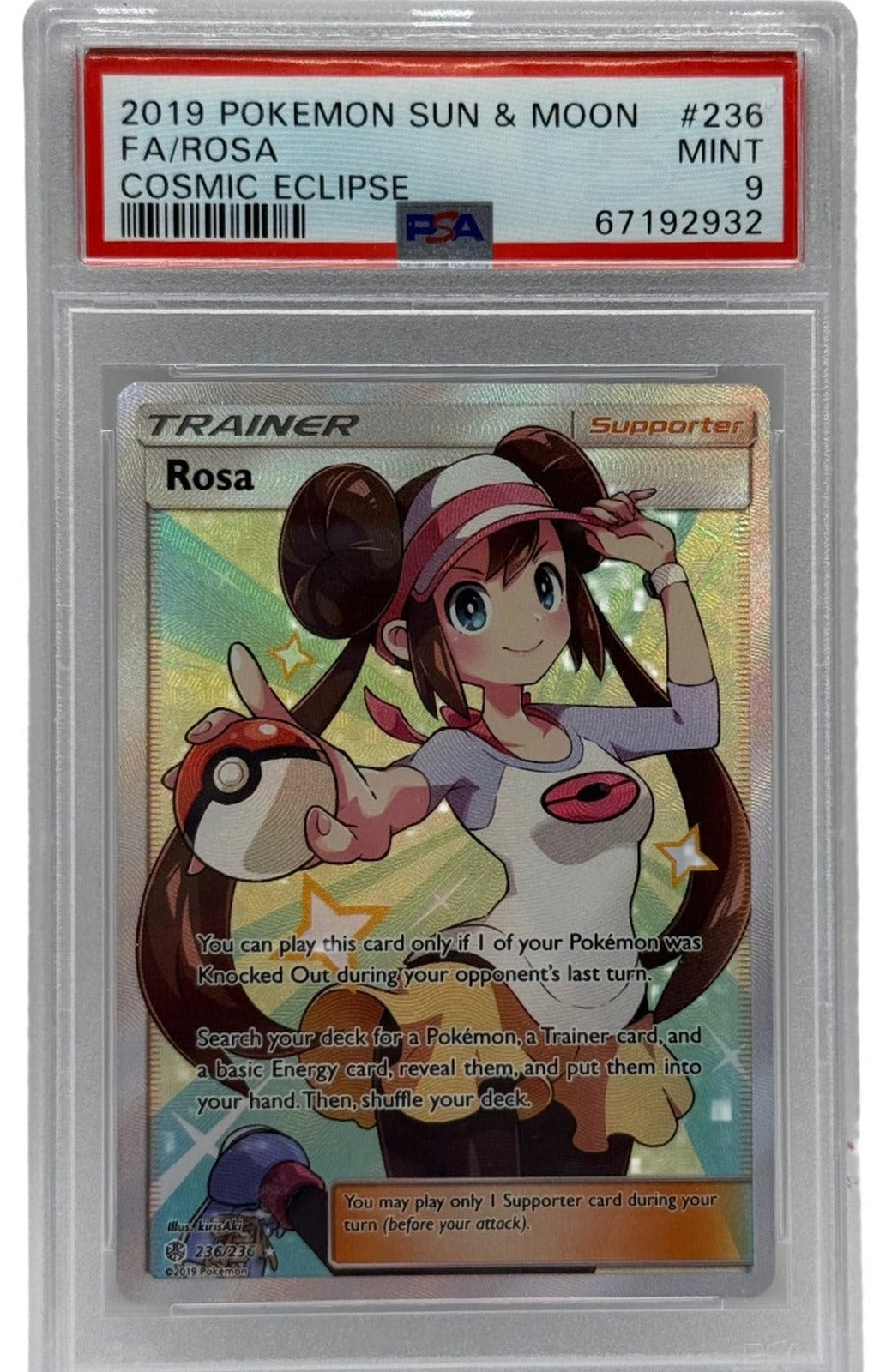 2019 Pokémon Cosmic Eclipse Rosa Full Art 236/236 PSA 9 MINT (Sun & Moon)