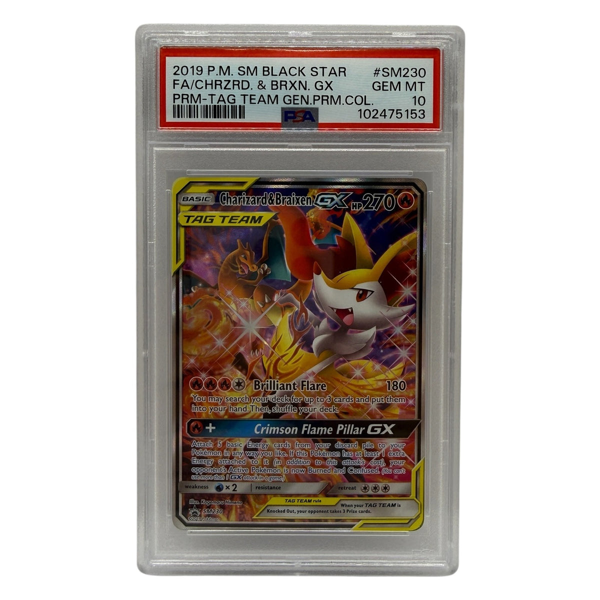 2019 Pokémon SM Tag Team Generations Charizard & Braixen GX SM230 PSA 10 GEM MINT — photo 1