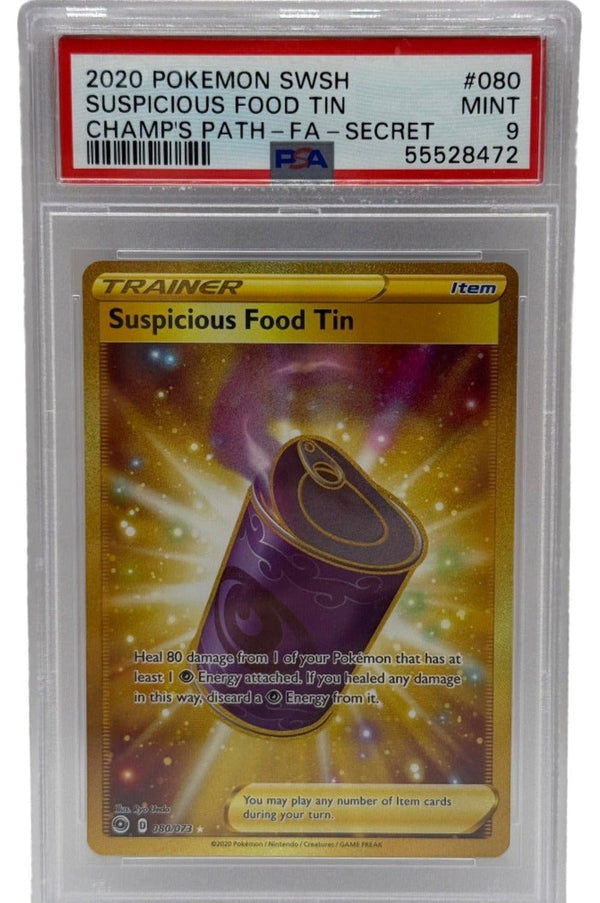 2020 Pokémon Champion's Path Suspicious Food Tin Gold Secre Rare 080/073 PSA 9 MINT