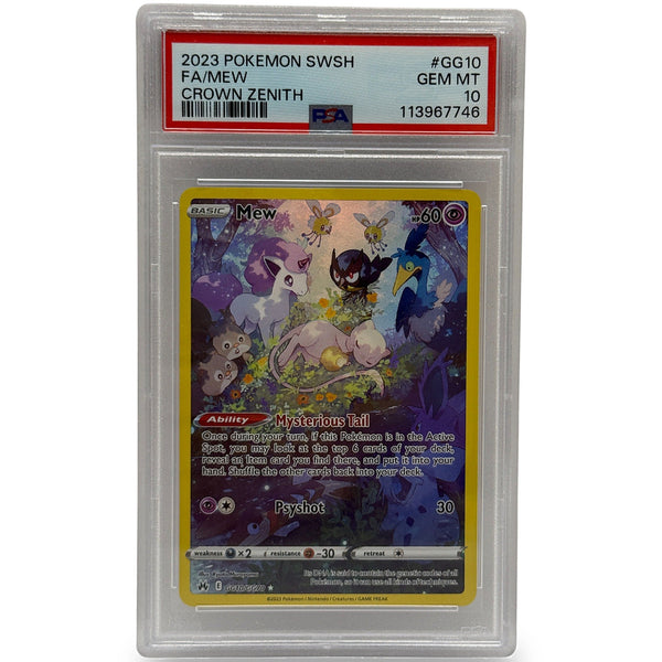Pokémon trading card in protective packaging with a white background