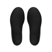 Black shoe insoles on a white background