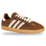 Brown Adidas sneaker with white stripes on a white background - Image 2