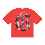 Red t-shirt with a metallic logo on a white background - Image 2