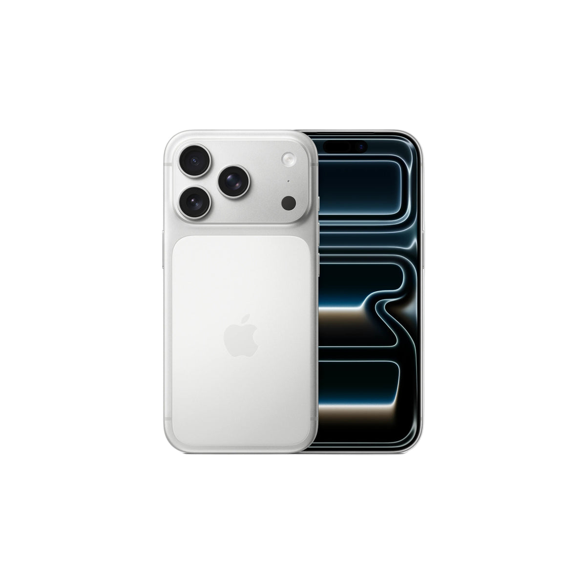 Two smartphones, one white and one black, on a light gray background