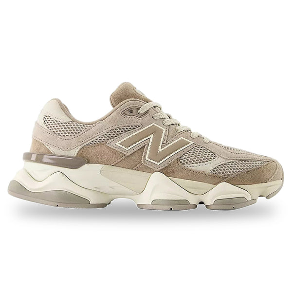 Beige sneaker with New Balance logo on a white background