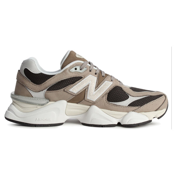 Brown and white sneaker with New Balance logo on a white background