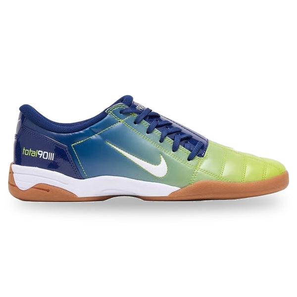 Multicolored sports shoe with brand logo on a white background