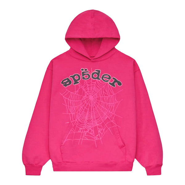 Sp5der Rhinestone Legacy Web Hoodie Pink & Black