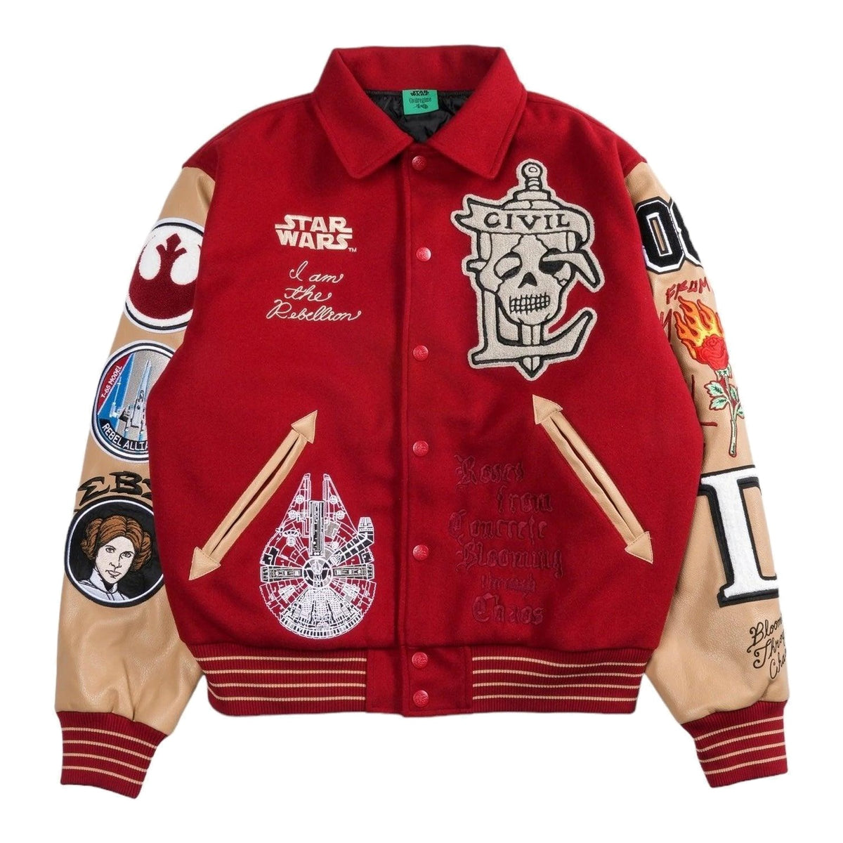 Star Wars x Civil Regime Rebellion Letterman Jacket Deep Red & Sand