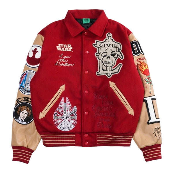 Star Wars x Civil Regime Rebellion Letterman Jacket Deep Red & Sand