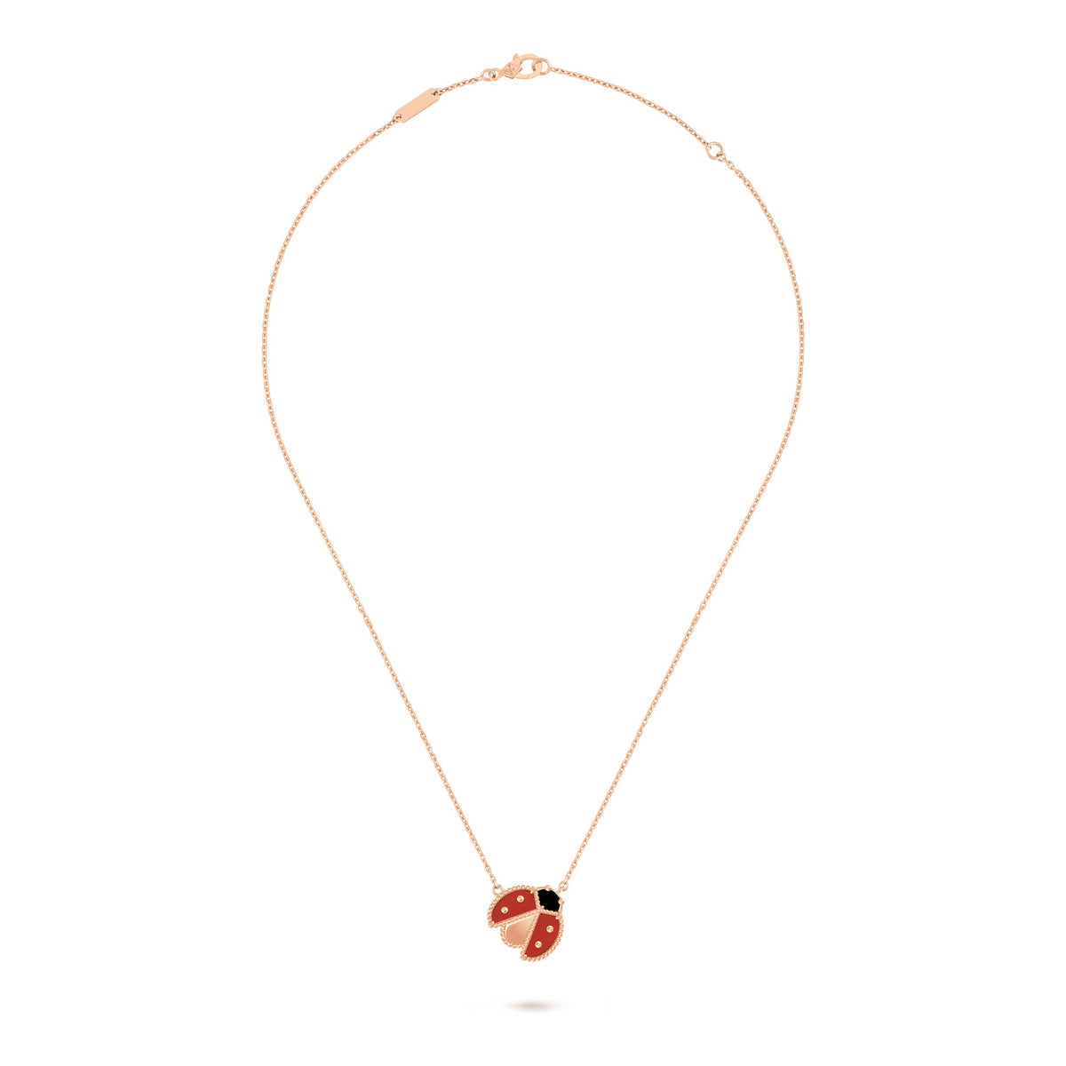 Van Cleef & Arpels Lucky Spring pendant, open wings ladybug 18K rose gold, Carnelian, Onyx