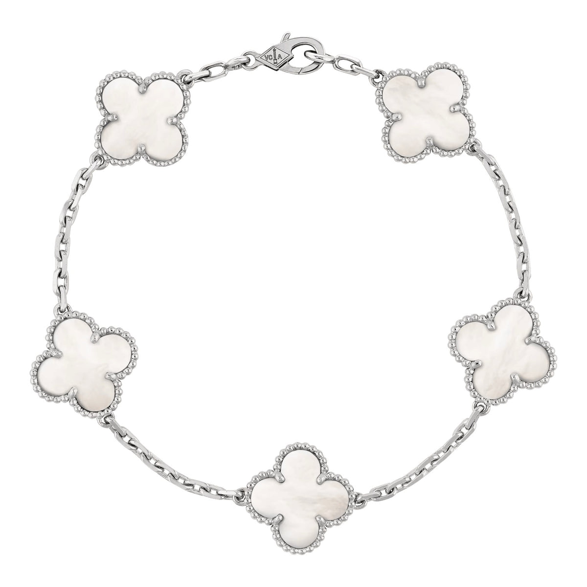 Van Cleef & Arpels Vintage Alhambra bracelet, 5 motifs 18K white gold, Mother-of-pearl
