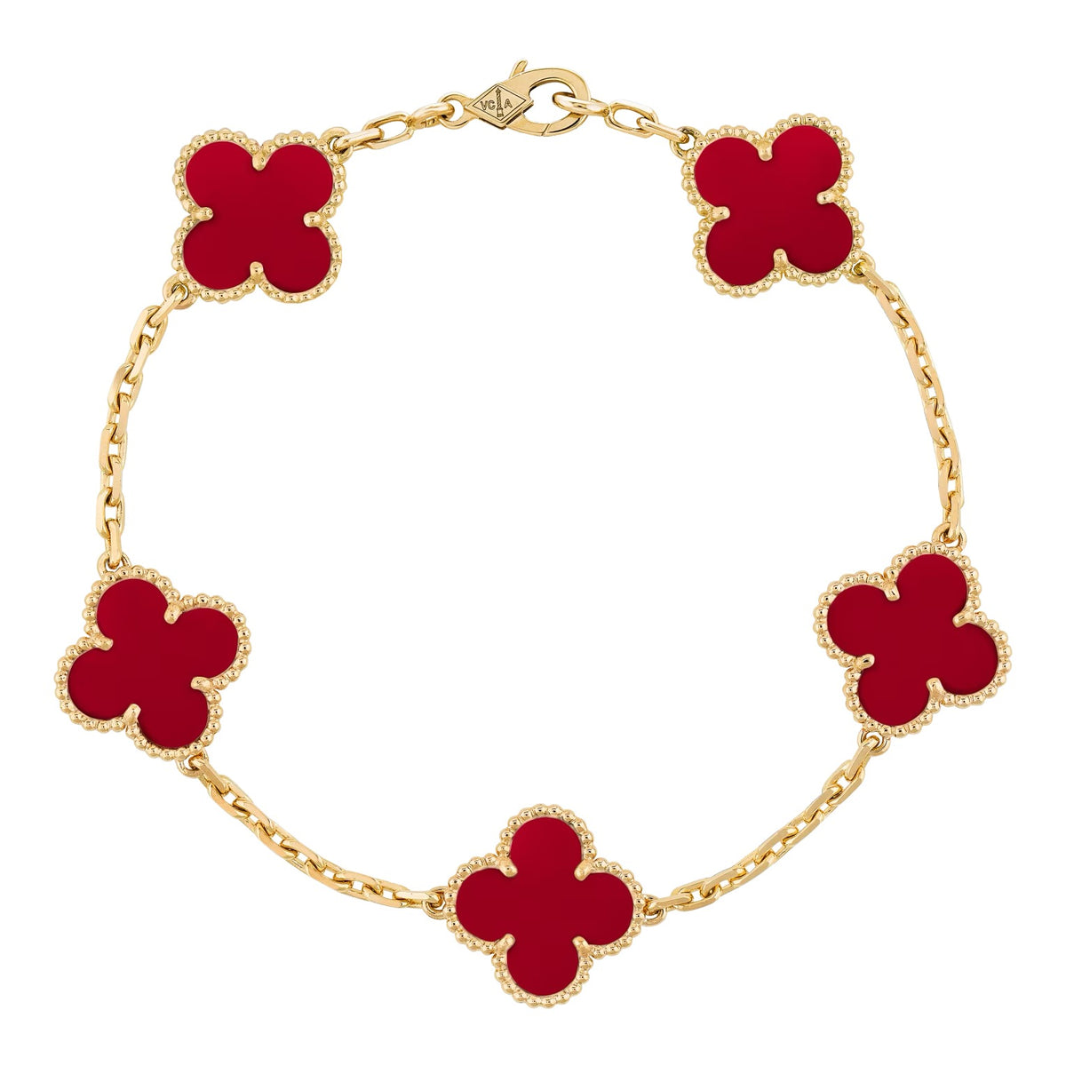 Van Cleef & Arpels Vintage Alhambra bracelet, 5 motifs 18K yellow gold, Carnelian