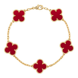 Van Cleef & Arpels Vintage Alhambra bracelet, 5 motifs 18K yellow gold, Carnelian