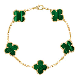 Van Cleef & Arpels Vintage Alhambra bracelet, 5 motifs 18K yellow gold, Malachite
