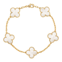 Van Cleef & Arpels Vintage Alhambra bracelet, 5 motifs 18K yellow gold, Mother-of-pearl