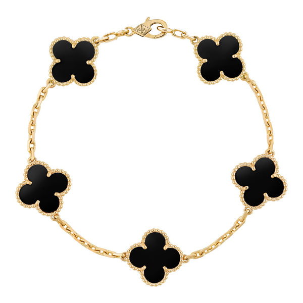 Van Cleef & Arpels Vintage Alhambra bracelet, 5 motifs 18K yellow gold, Onyx